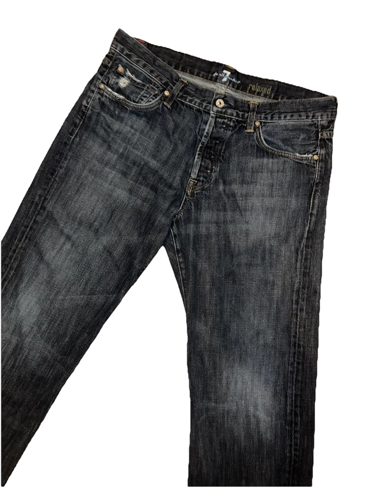 7 Seven For All Mankind Mens Relaxed Button Fly Jeans 36X30 Blue Jeans Distress - Image 1 of 4