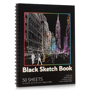50 Sheets Black Paper Sketchbook, 108 lb/160gsm Heavyweight Black Sketch Pad ... - Picture 1 of 7