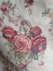 Laura Ashley Victoria linen dobby roses fabric 6 yards 1995 burgundy sand - Picture 1 of 10