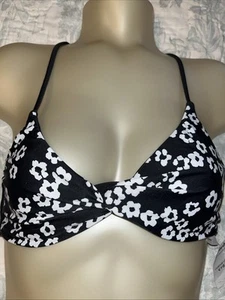 Lands End Swim Top Womens Size M 8-10 Twisted Front Black & White Bikini Top - Picture 1 of 4