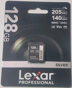 Lexar 128GB Professional Silver SDXC UHS-I Memory Card C10 U3 V30 4K Video - Picture 1 of 4