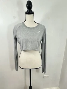 Gymshark Top Sportivo Donna Grigio Manica Lunga Cropped Taglia Small Palestra - Foto 1 di 7