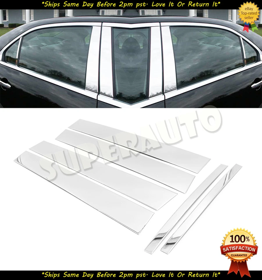 Polished 6pcs Steel Door Pillar Trims For 2007-2014 Ford Edge+Lincoln MKX 12 13 - Image 1 of 1