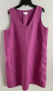 Abito J Jill Love lino Lagenlook 100% lino tubino magenta scollo a V tasche taglia M - Foto 1 di 5