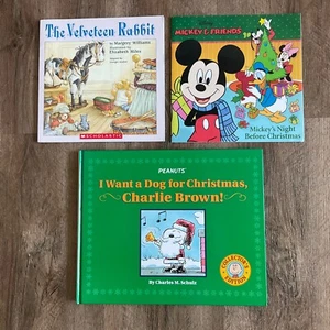 Vintage Weihnachtsbücher Set Mickey Disney Samt Hase Snoopy Erdnüsse Urlaub - Bild 1 von 6