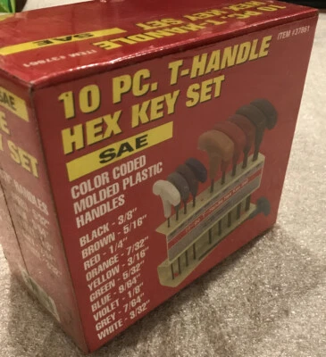 10 Hex Keys!!!  SAE T-Handle Color-Coded Hex Key Set w/ Rack - Sealed! - Image 1 of 4