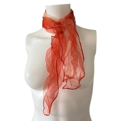 复古优雅红色和白色透明方形围巾轻便 — 第 1/3 张图片