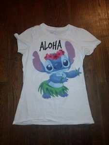 Disney's Aloha Stitch White T-shirt Jr. Size Small Hawaii Hawaiian  - Picture 1 of 6