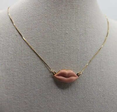 COLLANA ARGENTO LABBRA LOLITA PASTA DI CORALLO ROSA MM 10X22 DORATA EXPLOIT - Immagine 1 di 4