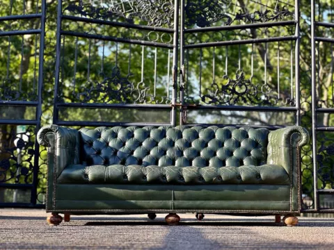 Vintage Antique Leather chesterfield Sofa In Green Cover
