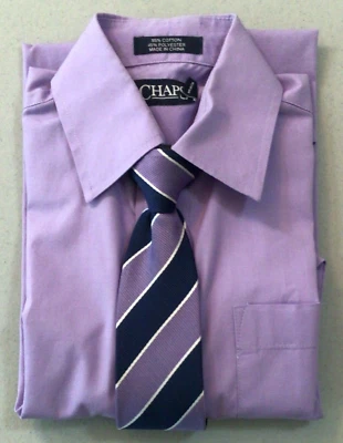 CHAPS МОЛОДЕЖНЫЙ РАЗМЕР 8 ЛАВАНДА ДЛИННЫМ РУКАВОМ ПЛАТЬЕ РУБАШКА И ФИОЛЕТОВЫЙ В ПОЛОСКУ ЗАЖИМ НА ГАЛСТУК - Изображение 1 из 4