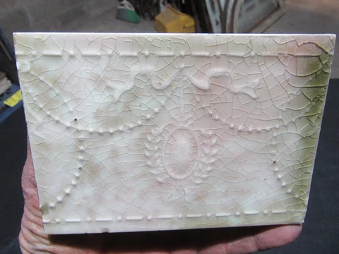 ~ LOT OF 5 ANTIQUE MOTTLED TILES WITH ORNATE DESIGNS ~ 4.25 X 6 ~ SALVAGE Cover