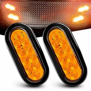 2 amber 6" Oval Trailer Lights 10 LED Stop Turn Tail Truck Sealed w Grommet Plug - Picture 1 of 3