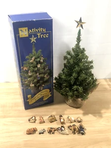 12" Artificial Christmas Tree Hand Painted Nativity Ornaments/Star Burlap Bottom - Picture 1 of 8