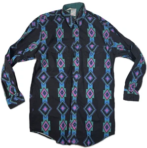 VTG Roper Western Shirt Aztec AOP Black Turquoise USA Brushpopper Button Down XL - Picture 1 of 8