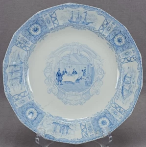J&T Edwards Boston Mails Gentlemen's Cabin #02 Blue Transferware 9 Inch Plate - Picture 1 of 13