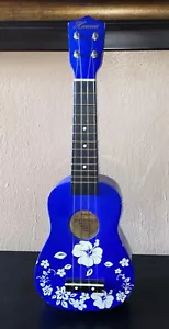 Hawaii Leolani Blue Hibiscus Floral 4 String Soprano Ukulele - Picture 1 of 14