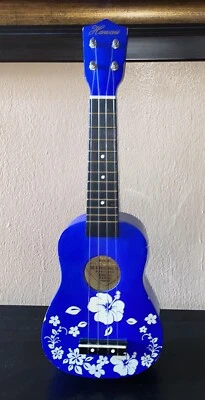 Hawaii Leolani Blue Hibiscus Floral 4 String Soprano Ukulele - Image 1 of 4