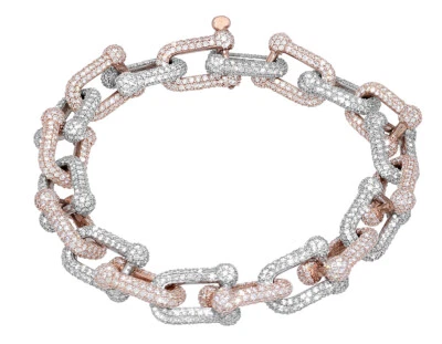 Two-Tone Hermes Links Pave' Set 19 3/5 CT Real Diamond Bracelet Rose-White Go... - Image 1 of 4
