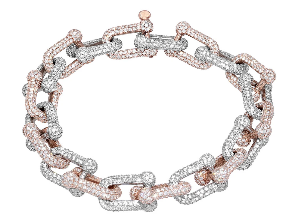 Two-Tone Hermes Links Pave' Set 19 3/5 CT Real Diamond Bracelet Rose-White Go... - Image 1 of 4