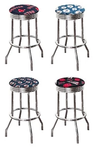 Bar Stool MLB Team Logo Fabric 24" or 29" Chrome Finish Backless Swivel Seat - Picture 1 of 16