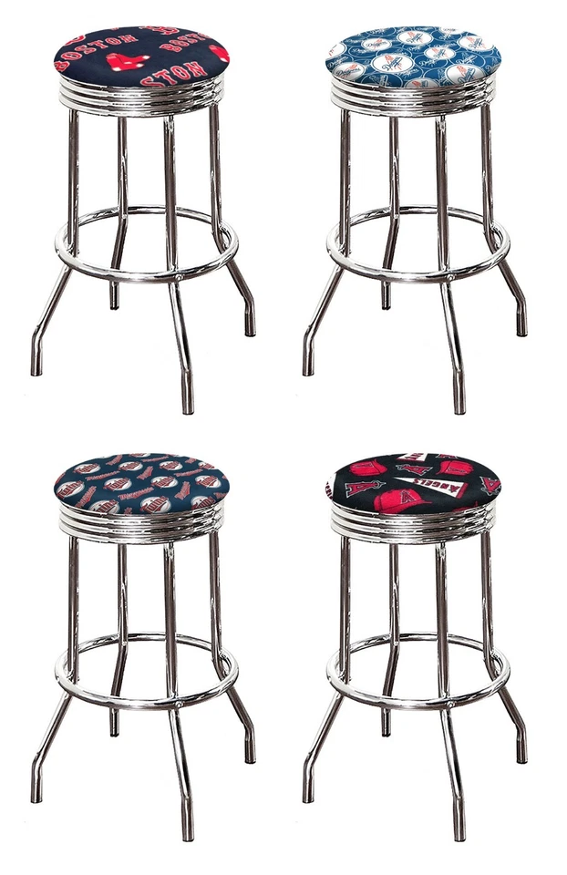 Taburete de bar 31" de alto logotipo del equipo MLB tela acabado cromado asiento giratorio sin respaldo  Foto 1 de 1