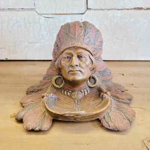 Early 1900s Antique Native American Indian Chief in Headdress Inkwell  - Picture 1 of 12