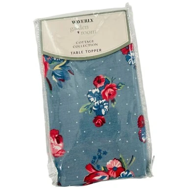 Waverly Garden Room Table Topper 36”x36” Cottagecore Blue Pink Floral Cotton New - Image 1 of 4