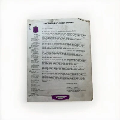 Jensen OEM владелец клуб дилеров продажи брошюра литература письмо история двигатель - Изображение 1 из 2