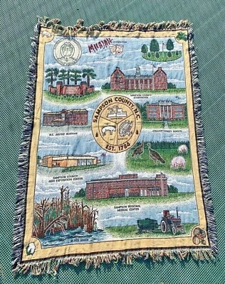 Sampson Country North Carolina Afghan Tapestry Throw Blanket Black River Pork NC - Image 1 of 4