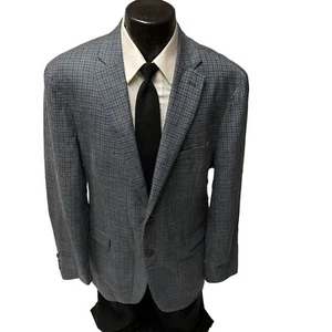 Ralph Lauren Men's Blue Sport Coat OVERCHECK Jacket Wool SILK LINEN Blazer 40 L - Picture 1 of 12