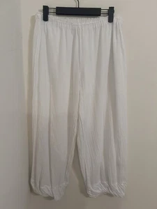 Oh My Gauze! 100% Cotton Crinkle Gauze Ankle Cropped Pants White Boho Coastal - Picture 1 of 4