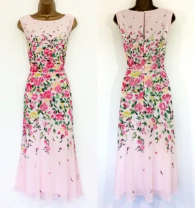 Hobbs Occasion Dress UK 16 Immaculate Carly Pink Green Fit & Flare Chiffon Lined - Picture 1 of 11