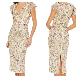 Nuevo Vestido Mac Duggal 5722 Beige Floral Adornado Manga Casquillo Acampanada Talla 6 - Imagen 1 de 7