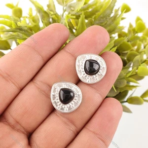 Pendientes únicos de plata de ley 925 con piedras preciosas de turmalina negra corazón joyería - Imagen 1 de 5