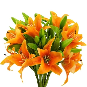 8 Piezas Artificial Tigre Lirio Flores Naranja Tacto Real Lirios Flor Ramo Fa... - Imagen 1 de 9
