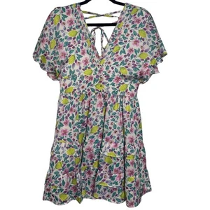 BTFL LIFE Floral Flatter Sleeve Cottagecore Coastal Cowgirl Ruffle Dress Small - Bild 1 von 6