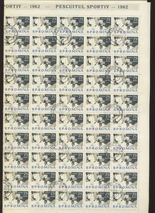 ROMANIA FISHING 75B FULL SHEET FU 1962...100 stamps - Picture 1 of 1