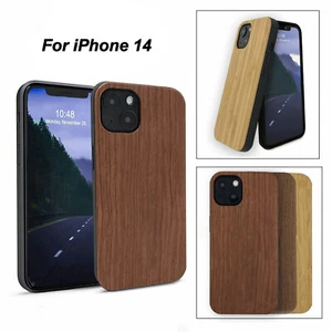 For iPhone 14 Wood Case Hybrid Shockproof TPU Wooden Protector - Picture 1 of 32