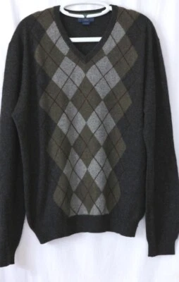 JOSEPH & LYMAN Hombres Gris Cachemira Cuello en V Swtr Argyle Frontal 47 En Pecho Talla L EXCELENTE Foto 1 de 4