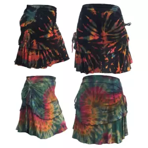 Tie Dye hippie Mini Skirt womens bohemian Viscose Boho hippy elastic clothing - Picture 1 of 6