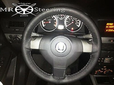 Für Vauxhall Vectra C 02-08 Echtes Schwarzes Leder Lenkradbezug Graue Nähte - Bild 1 von 4