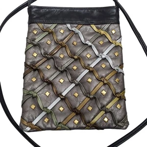 Funky Artisan gewebtes Leder Umhängetasche Matt Metallic Silber Bronze Gold - Bild 1 von 7