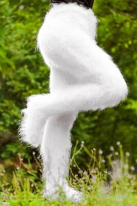 SUPERTANYA weiße flauschige Mohairhose mit Socken Fuzzy Hose dicke Leggings - Bild 1 von 6
