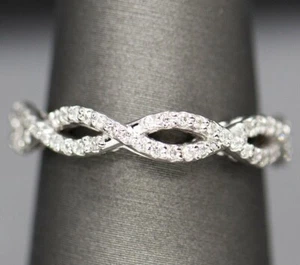 0.35ctw Diamond Twisted Cross Over Anniversary Wedding Band Ring 14k White Gold - Picture 1 of 7