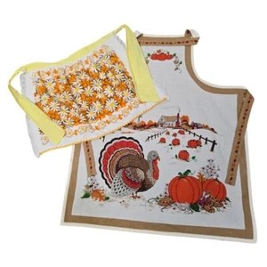 Vintage Cooking Aprons Set Of Two St Mary's Towel Upcycle Thanksgiving Farm Chic - Picture 1 of 12