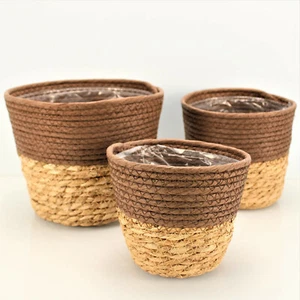 3 Blumentöpfe aus Seegras geflochten rund im Set - Pflanztopf Übertopf groß P72 - Bild 1 von 2