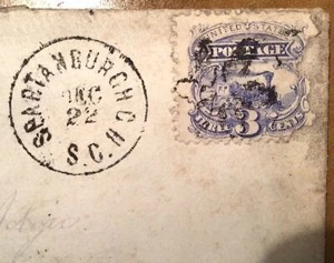 "FLOWER" Rare FANCY CANCEL of SPARTANBURGH CH, SC on #114 Cover See S&E PP-Fl 18 - Picture 1 of 3