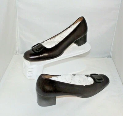 ВИНТАЖНЫЙ Y2K SALVATORE FERRAGAMO СДЕЛАНО В ИТАЛИИ ЖЕНЩИН ТУФЛИ SZ8.5 3A ТЕМНО СЛИВЫ КОЖИ - Изображение 1 из 4