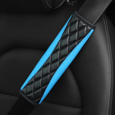 2x Faux Leather Car Seat Belt Shoulder Cover Comfortable Safety Belt Strap Blue - Image 1 of 4